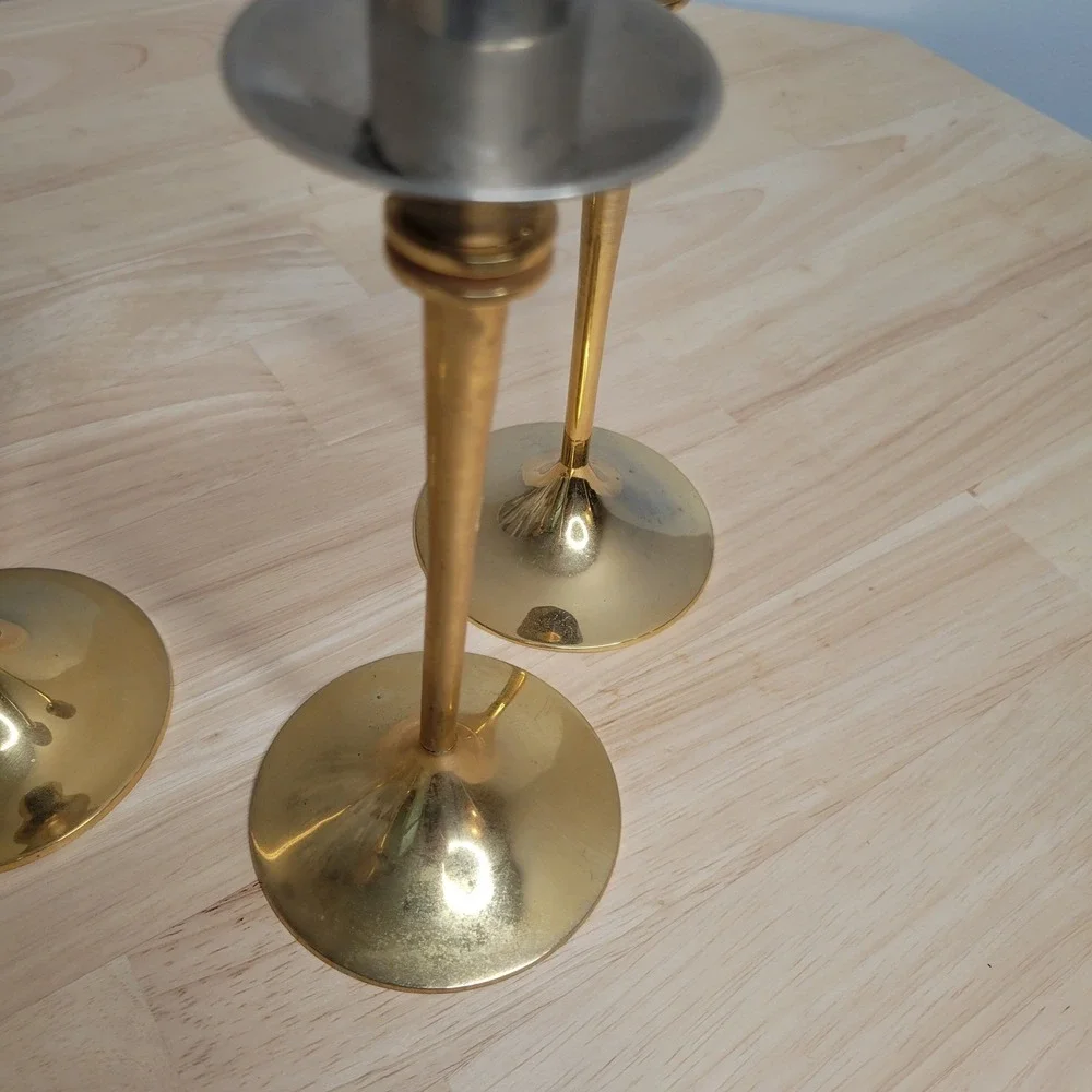 Vtg Scandia Guldgold Karlshamn Sweden 24K‎ Gold Plated Brass 4 Candlesticks  MCM